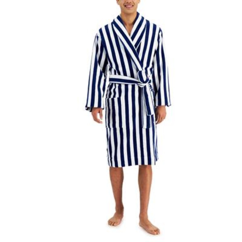 Club Room Men's Yarndyed Stripe Robe  Navy/White Medium