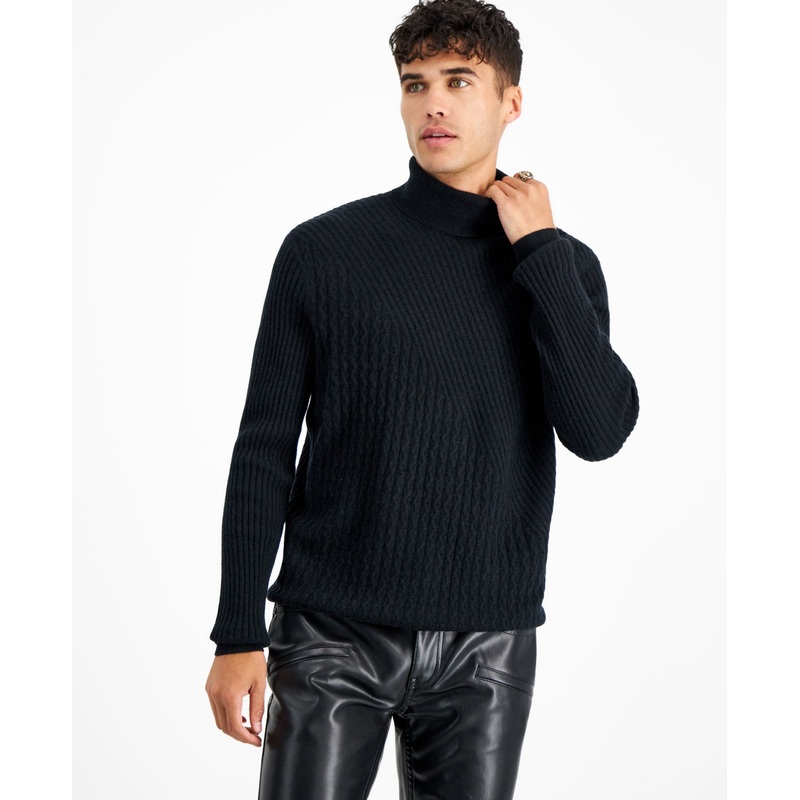 International Concpets Men's Cashmere Wool Blend Turtleneck Sweater Black XS