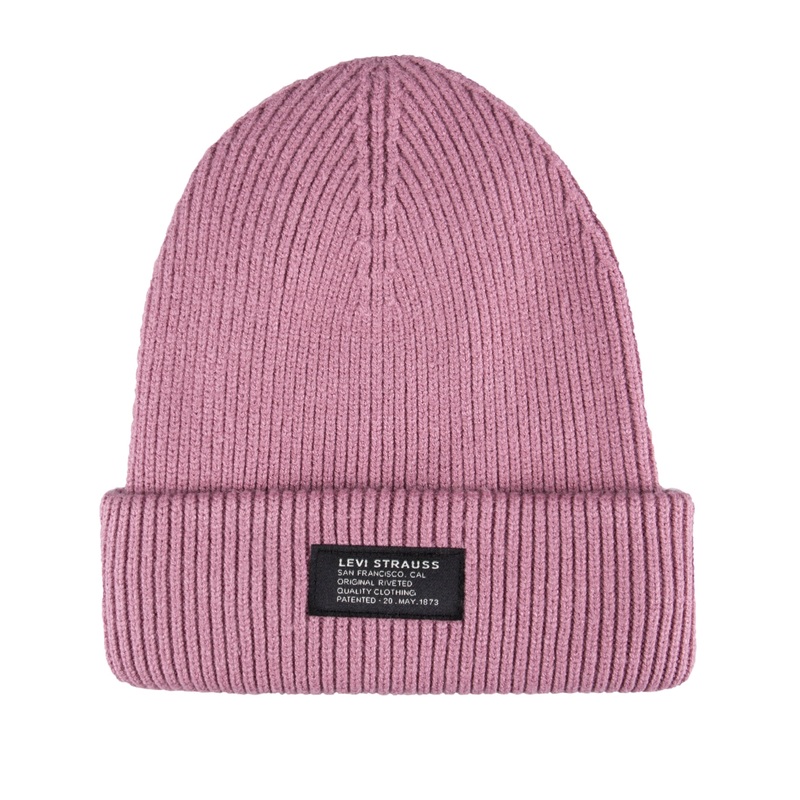 Levis Men's Chunky Rib Knit Jerseylined Cuff Beanie Hat Pink