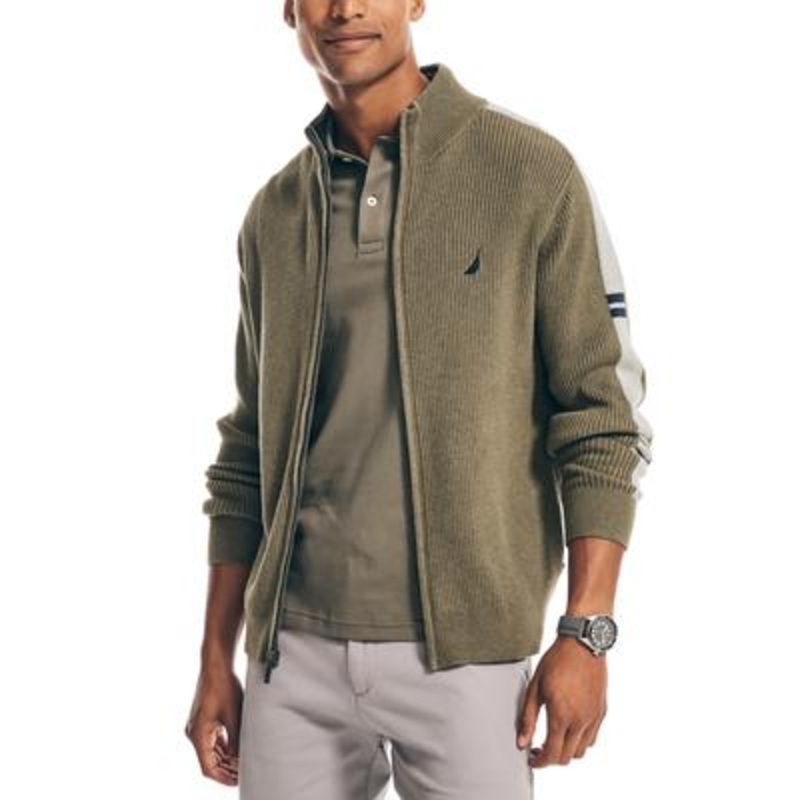 Nautica Dark Green 3XL XXL Mockneck Full zip Sweater