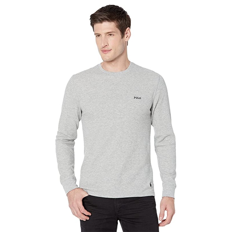 Polo Ralph Lauren Men's Waffle Knit Long Sleeve Crew Shirt Andover Heather Grey Size Medium