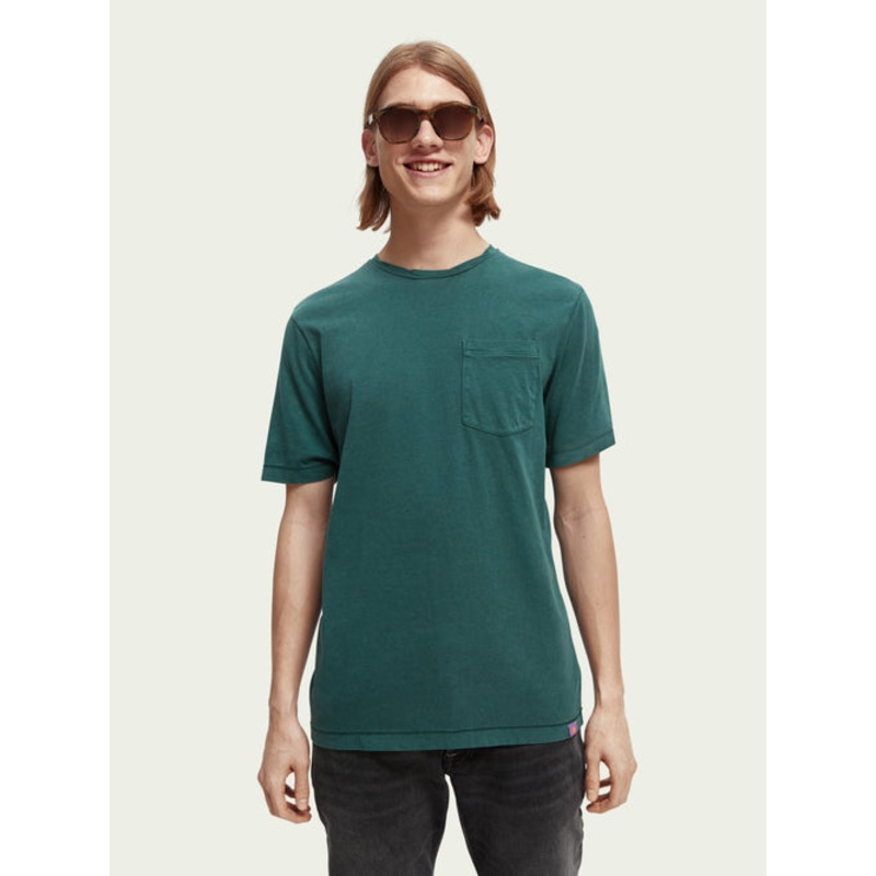 Scotch & Soda Men's Green Xxl Twisted Collar Organic Cotton T shirt