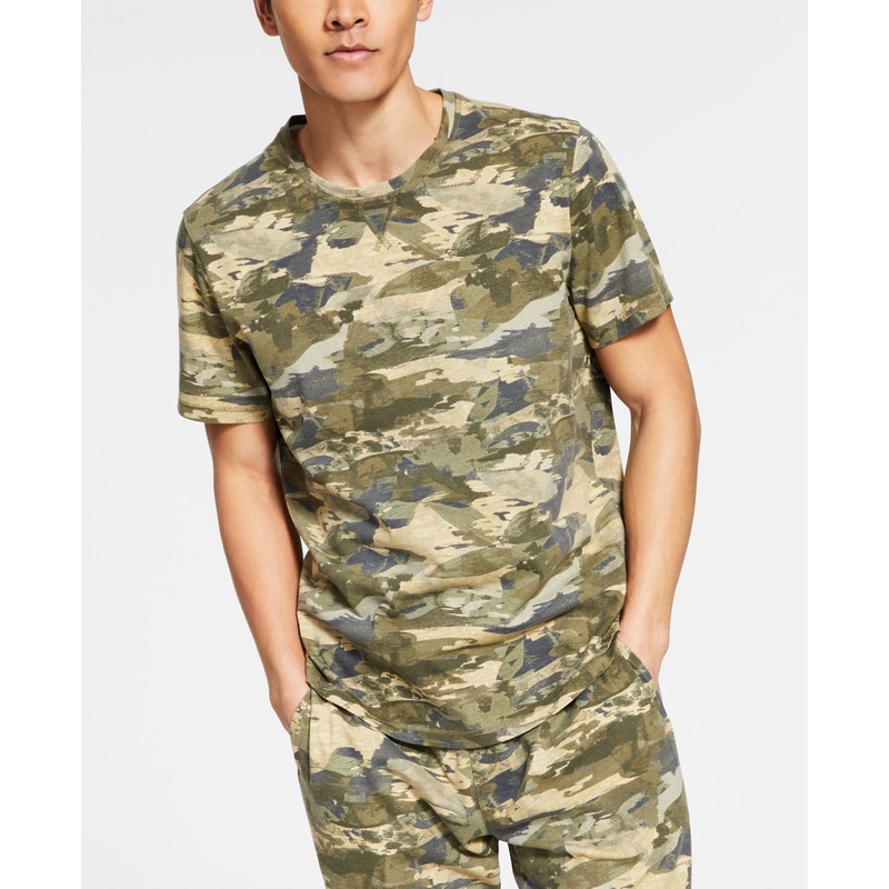 Sun + Stone Men's Knit Camo Pajama Top Green  Large