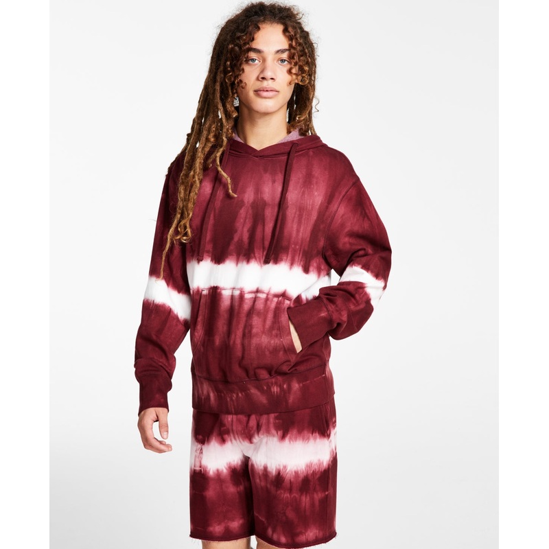 Sun + Stone Men's Shibori Hoodie Sweatshirt Dark Scarlet Red Small