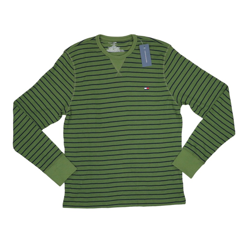Tommy Hilfiger Green XL Waffle Knit Stripe Thermal Sleepwear Shirt