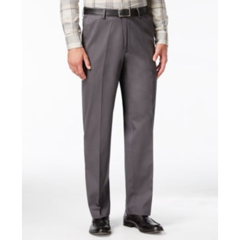 Haggar Mens Classic fit Casual Khaki Pants 46 / 34 Grey Solid Stretch