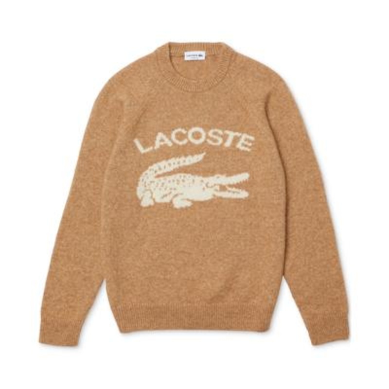 Lacoste Mens Wool Blend Sweater Dark Beige Sz 6 / XLarge