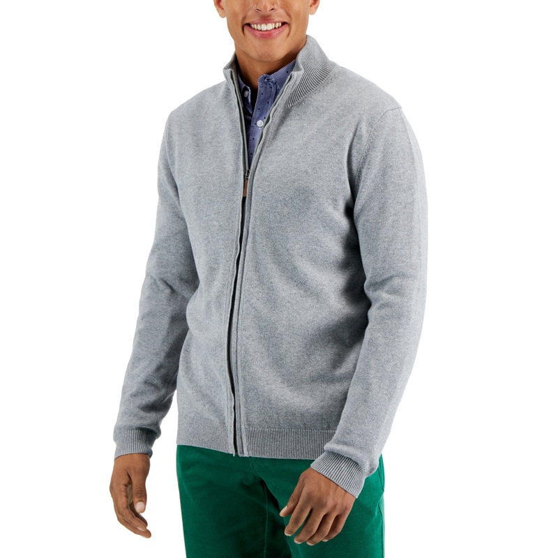 Men's Full zip Sweater Soft Grey Heather Club Room   3Xl