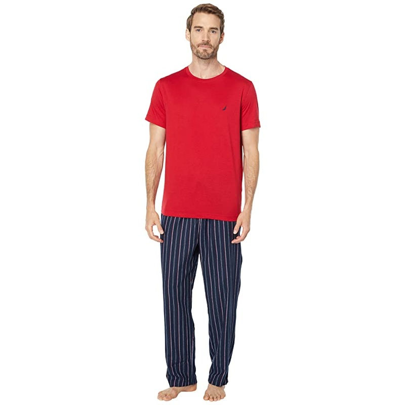 Nautica Men's Flannel Pajama Set Xl Red Navy Blue