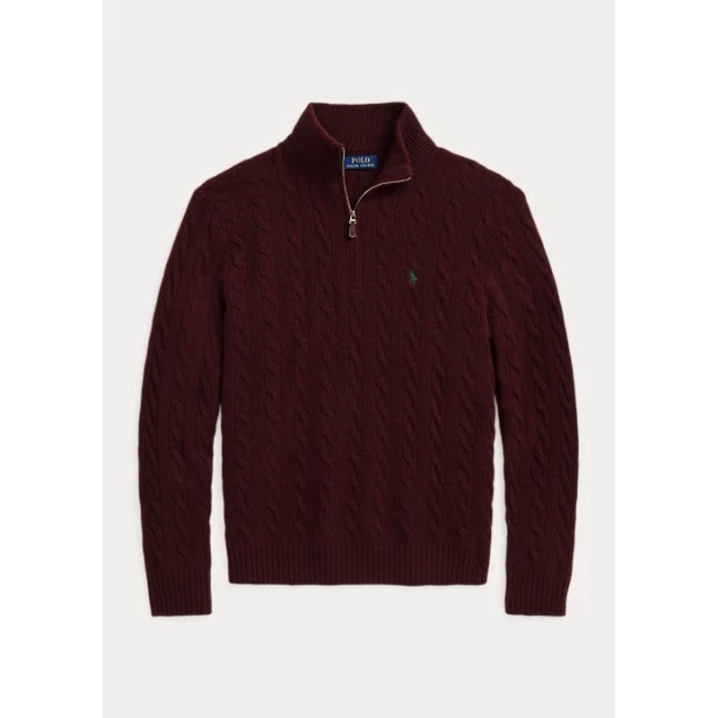 POLO RALPH LAUREN Men's Cable-Knit Wool-Cashmere Sweater XL Wine Burgundy
