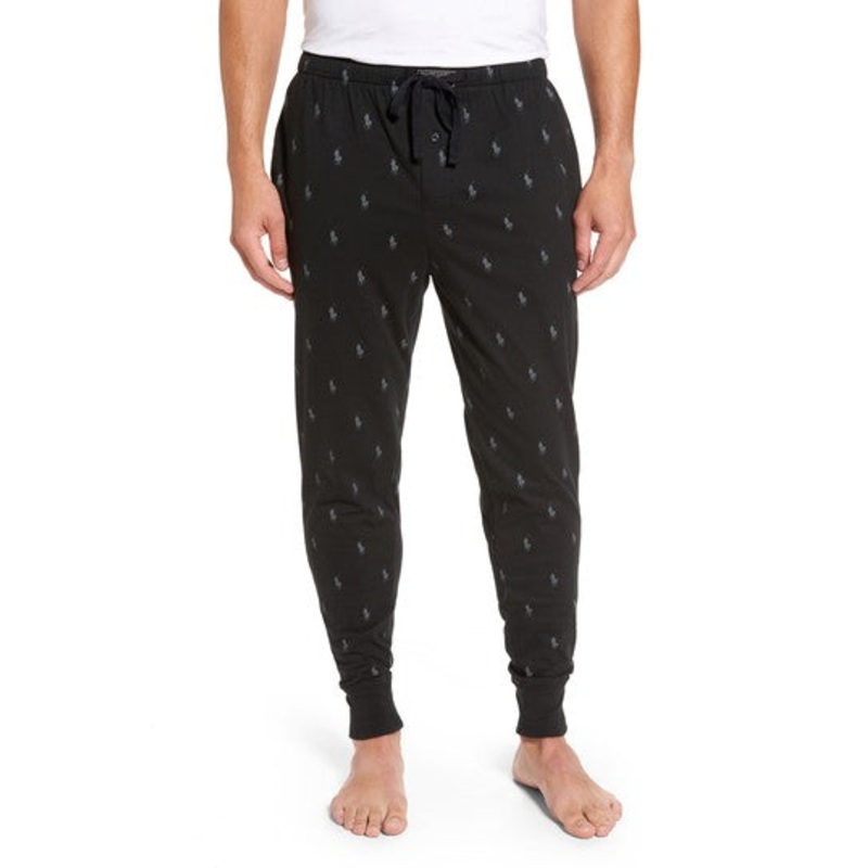 Polo Ralph Lauren Mens Black Pony Print Pajama Jogger Pants  Size Large