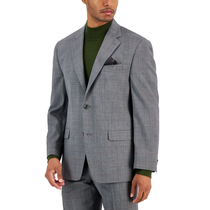 Sean John Mens Classic fit Suit Jacket Blazer 40 R Grey Plaid