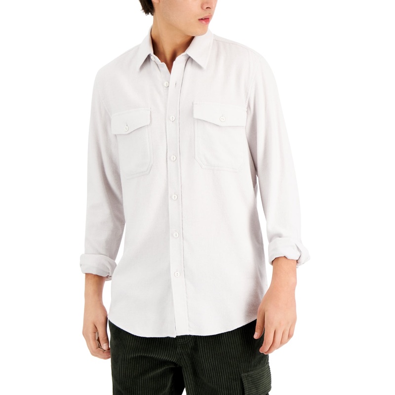 Sun + Stone Men's Grindle Flannel Shirt  White Xl