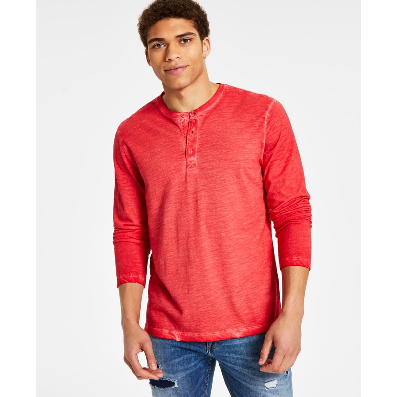 Sun + Stone Men's Longsleeve Washed Henley Red XL