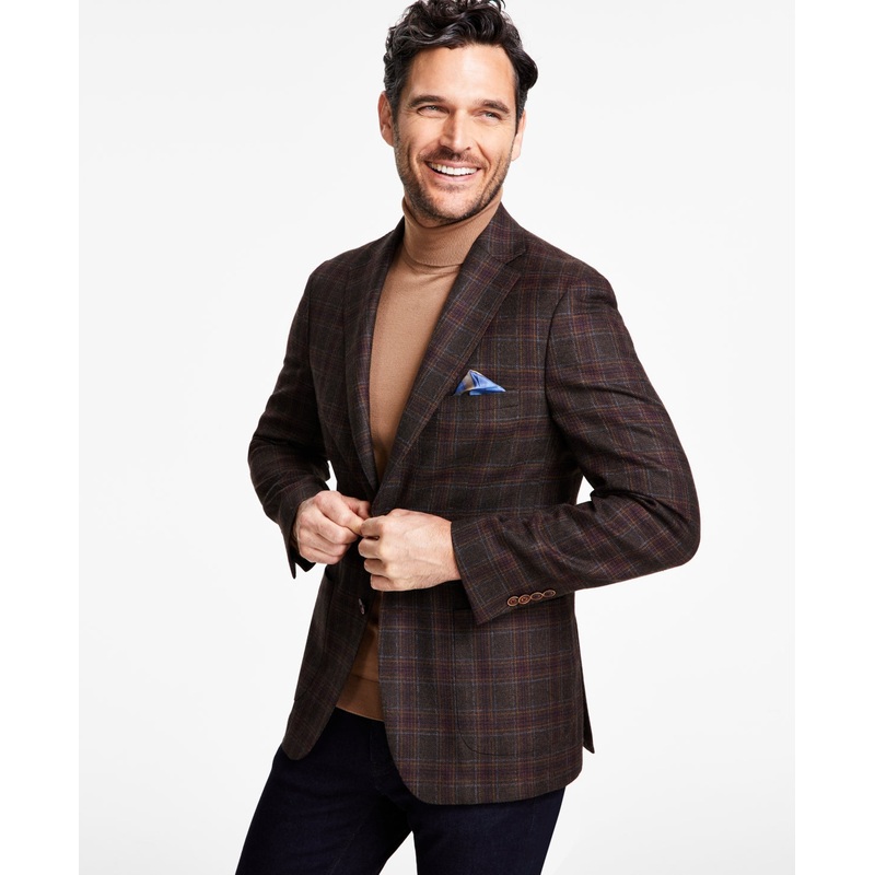 Tallia Mens Slim fit Sport Coat Blazer 42 L Brown Plaid