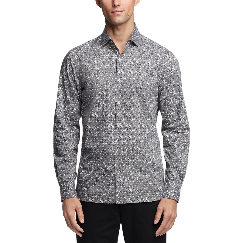 Van Heusen Men's Slimfit Noniron Camo Nevertuck Dress Shirt  Gray 16 16.5