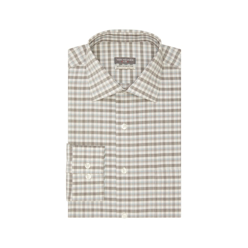 Van Heusen Men's Wrinkle Free Stretch Collar Shirt 16.5 34 35 Gray