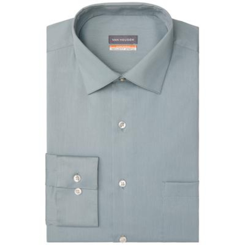 Van Heusen Stain Shield Mens Green Dress Shirt 15 15.5 34 35