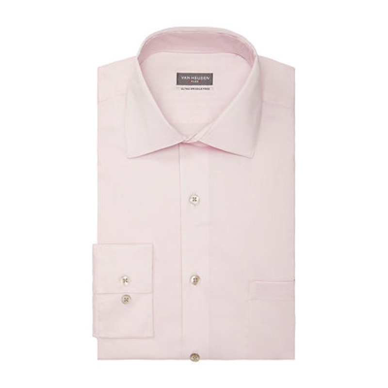 Van Heusen Ultra Flex Mens Regular Fit Wrinkle Free Pink Dress Shirt 16 16.5 34 35