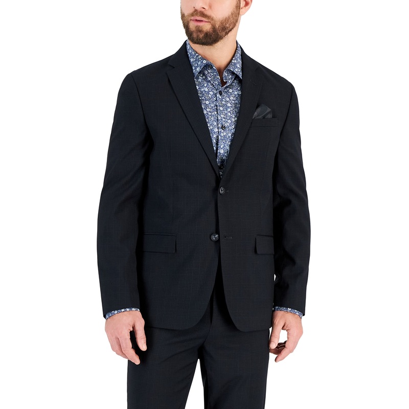 Vince Camuto Mens Slim fit Suit Jacket Blazer 44 R Black Plaid Stretch
