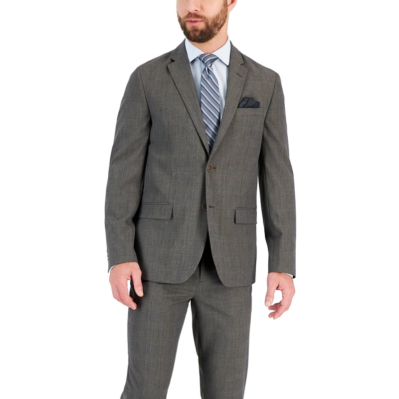 Vince Camuto Mens Slim fit Suit Jacket Blazer 46 R Grey Plaid Stretch