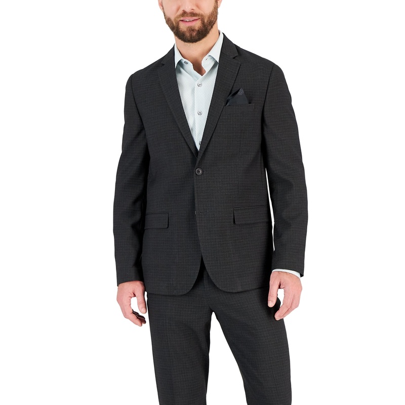 Vince Camuto Mens Slim fit Suit Jacket Blazer 48 R Grey Plaid Stretch