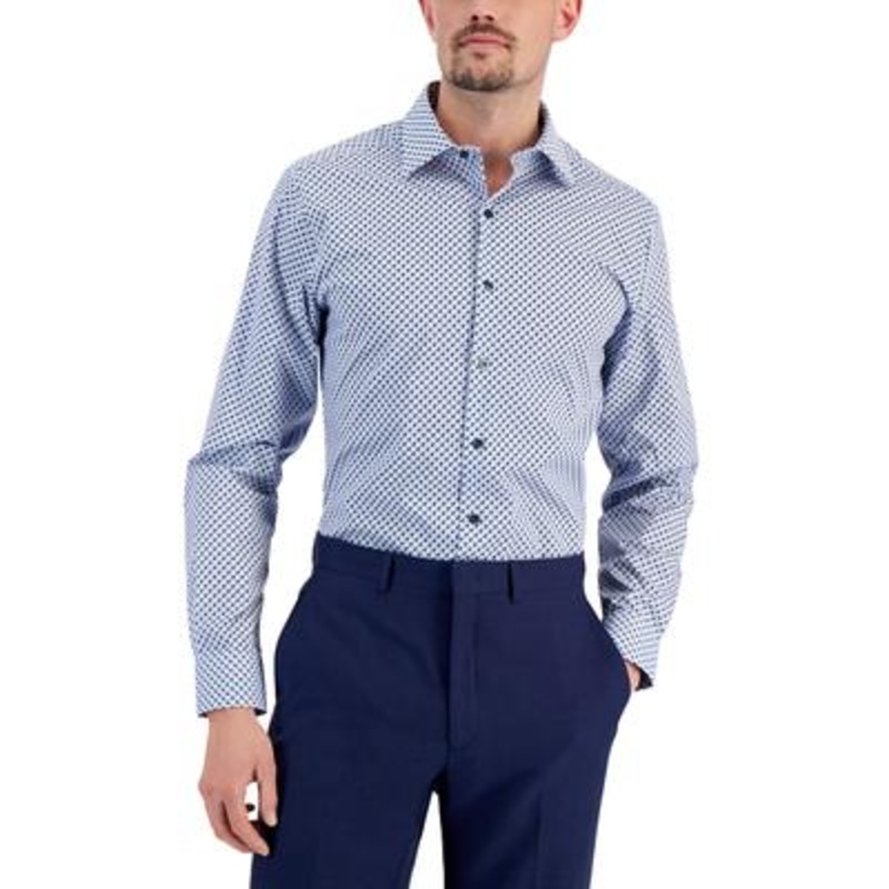 Alfani Men's Slim Fit 2 Way Stretch Dress Shirt Navy Large