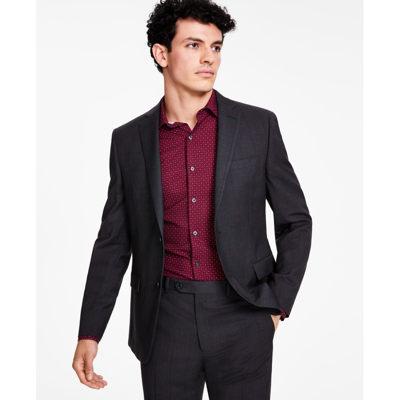 Alfani Mens Slim fit Suit Jacket Blazer 44 L Grey Plaid