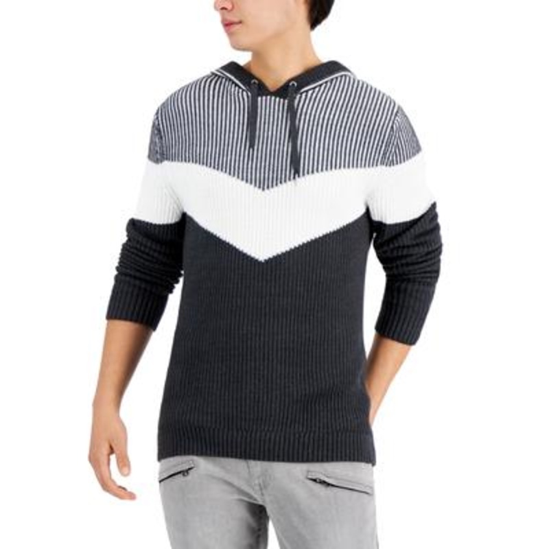 INC International Concepts Men's Colorblocked Hoodie Sweater Onyx Dark Gray Xs
