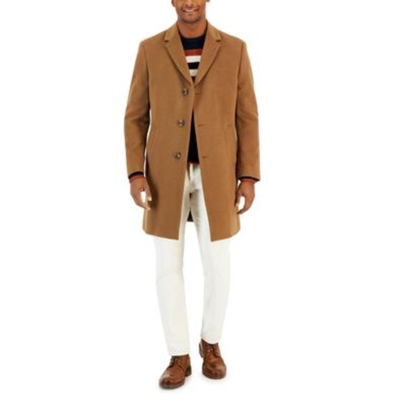 Nautica Mens Classic fit Overcoat Coat 42 R Beige Solid