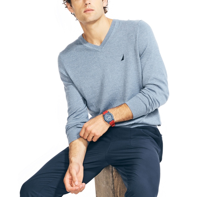 Nautica Mens Logo Vneck Sweater Turq/Aqua 3XL