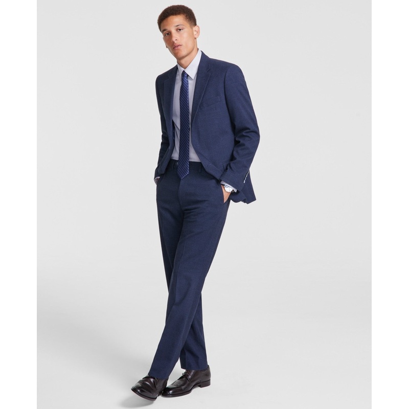 Nautica Mens Modern fit 2 Piece Suit 50 R / 45 Waist Blue Check Stretch