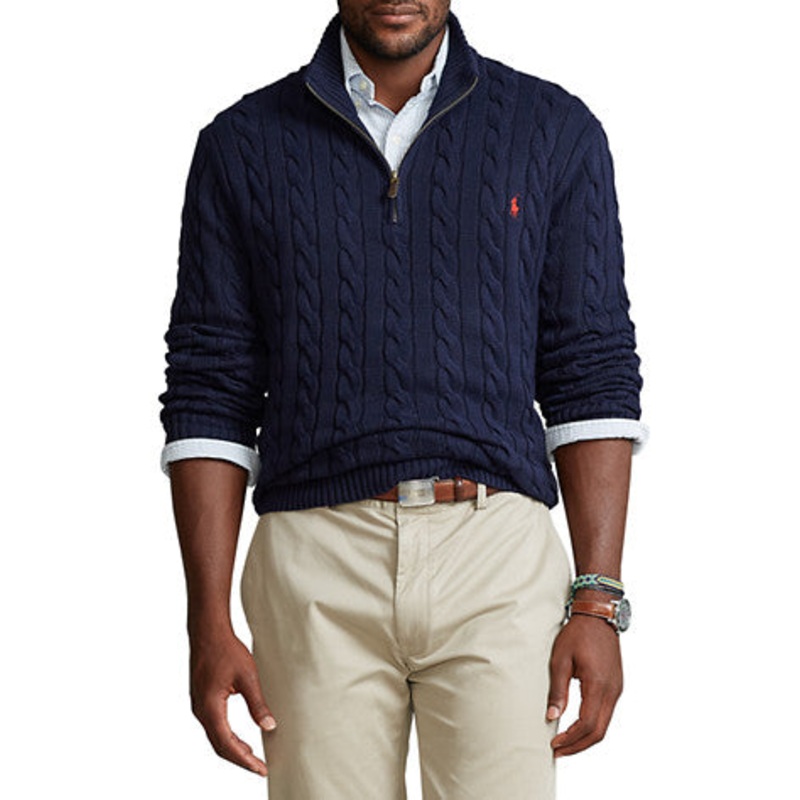 Polo Ralph Lauren Cable Knit 1/4 Zip Sweater  Hunter Navy  Big & Tall  Navy 46