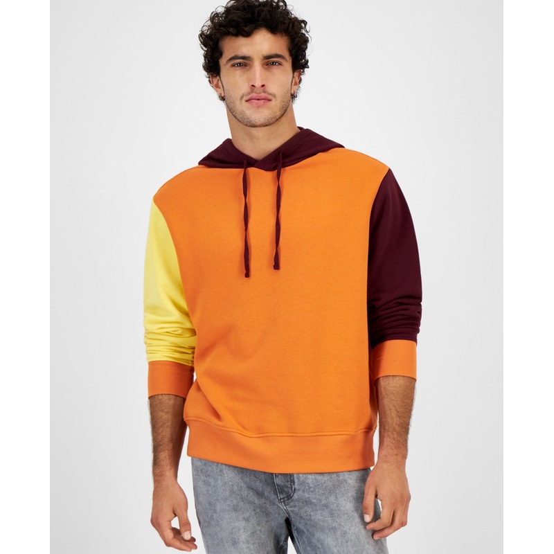 Sun + Stone Men's Colorblocked Hoodie Sweatshirt Red Wine Large