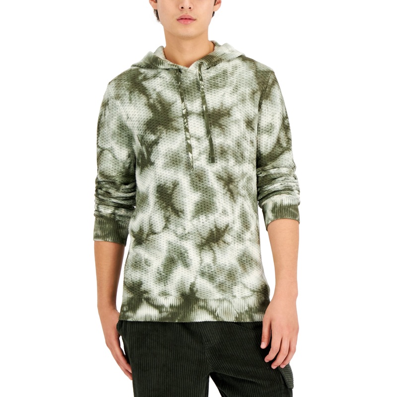 Sun + Stone Men's Tiedye Waffle Hoodie Sweatshirt Green Small