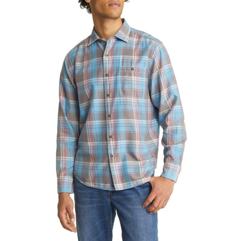 Tommy Bahama Men's Long Sleeve Fresno Plaid Camp Shirt Fog Gray Small
