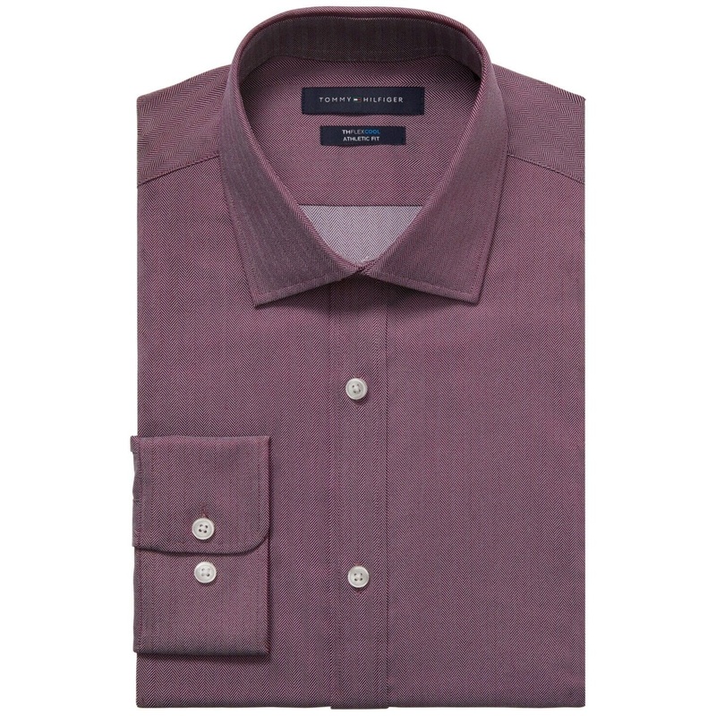 TOMMY HILFIGER Men's Flex Cool Athletic Fit Dress Shirt 16.5 34 - 35 Burgundy Red