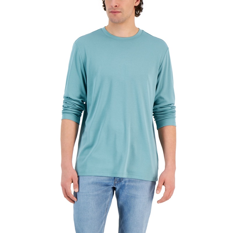 Alfani Alfatech Long Sleeve Crewneck Tshirt Oil Blue Large