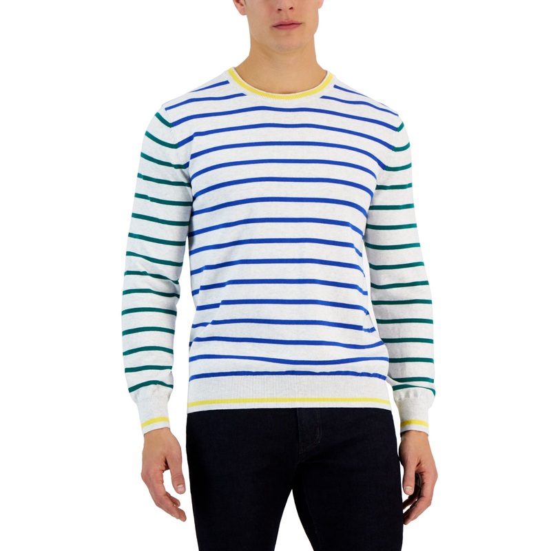 Club Room Men's Arden Long Sleeve Stripe Sweater Navy Large