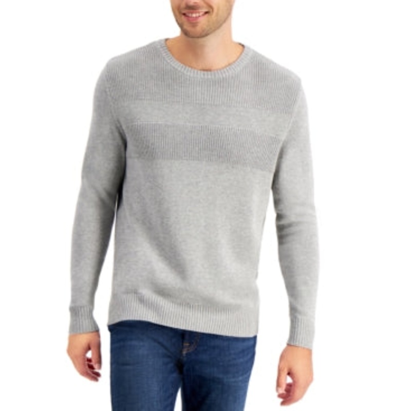 Club Room Men's Cotton Ribbed Trim Sweater Club Room Gray XL