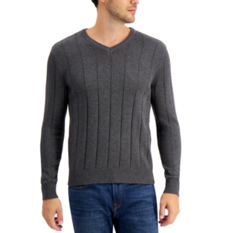 Club Room Men's Dark Gray Large Vneck Sweater
