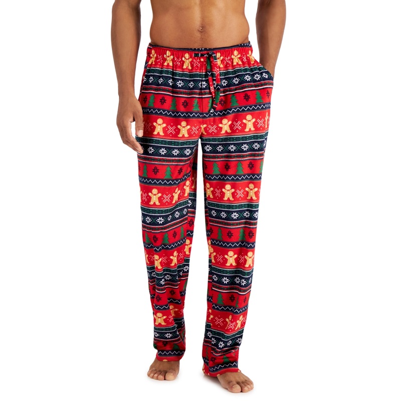 Club Room Men's Printed Fleece Pajama Pants Dark Red XL