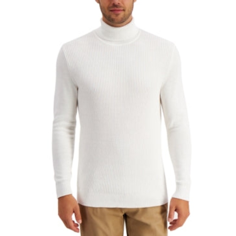 Club Room Men's Textured Cotton Turtleneck Sweater  Winter Ivory  Lt Beige  Large