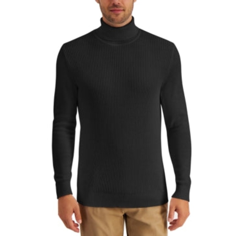 Club Room Men's Textured Turtleneck Sweater  Black Large