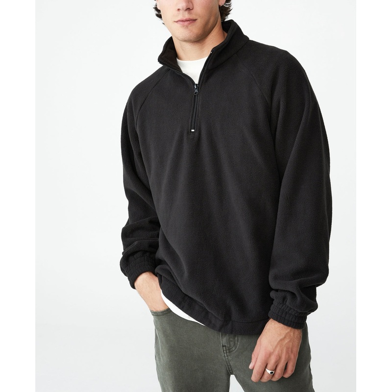 Cotton On Men's Polar Quarter Zip Fleece Sweatshirt Black Large  Ebay