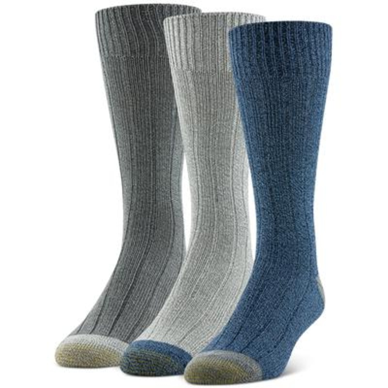 Gold Toe Men's Ribbed Crew Socks 3 Pack  Blue 6 -12.5