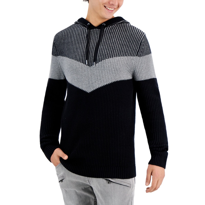 International Concepts Men's Colorblocked Hoodie Sweater Deep Black Xs