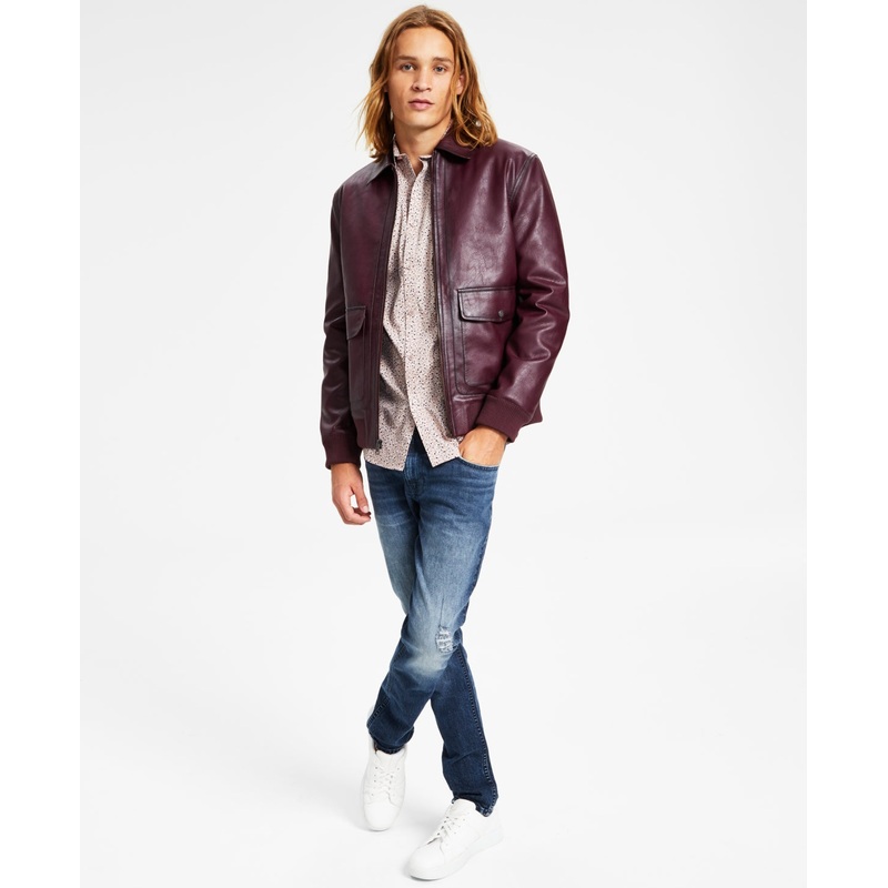 International Concepts Men's Faux leather Jacket Wine XS
