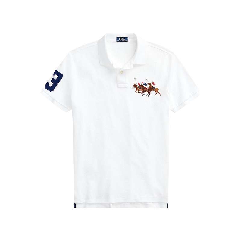 Polo Ralph Lauren Custom Slim Fit Triple Pony Polo Shirt White XL