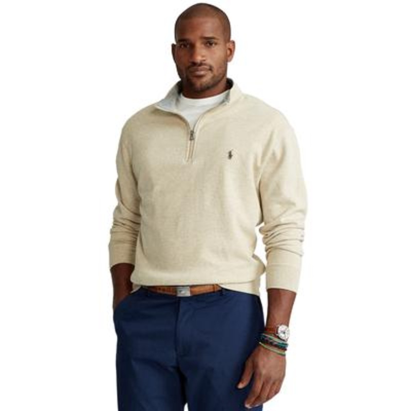 Polo Ralph Lauren Men's Big & Tall Quarter Zip Sweater Sweatshirt 3XLT 3LT Tan